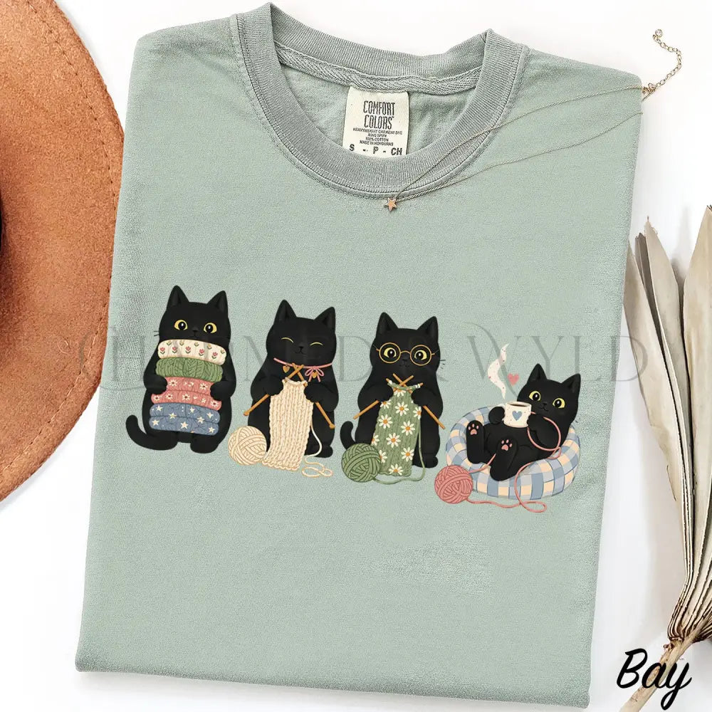 Knitting Black Cats Comfort Colors T-Shirt - Bay / S - T-Shirt