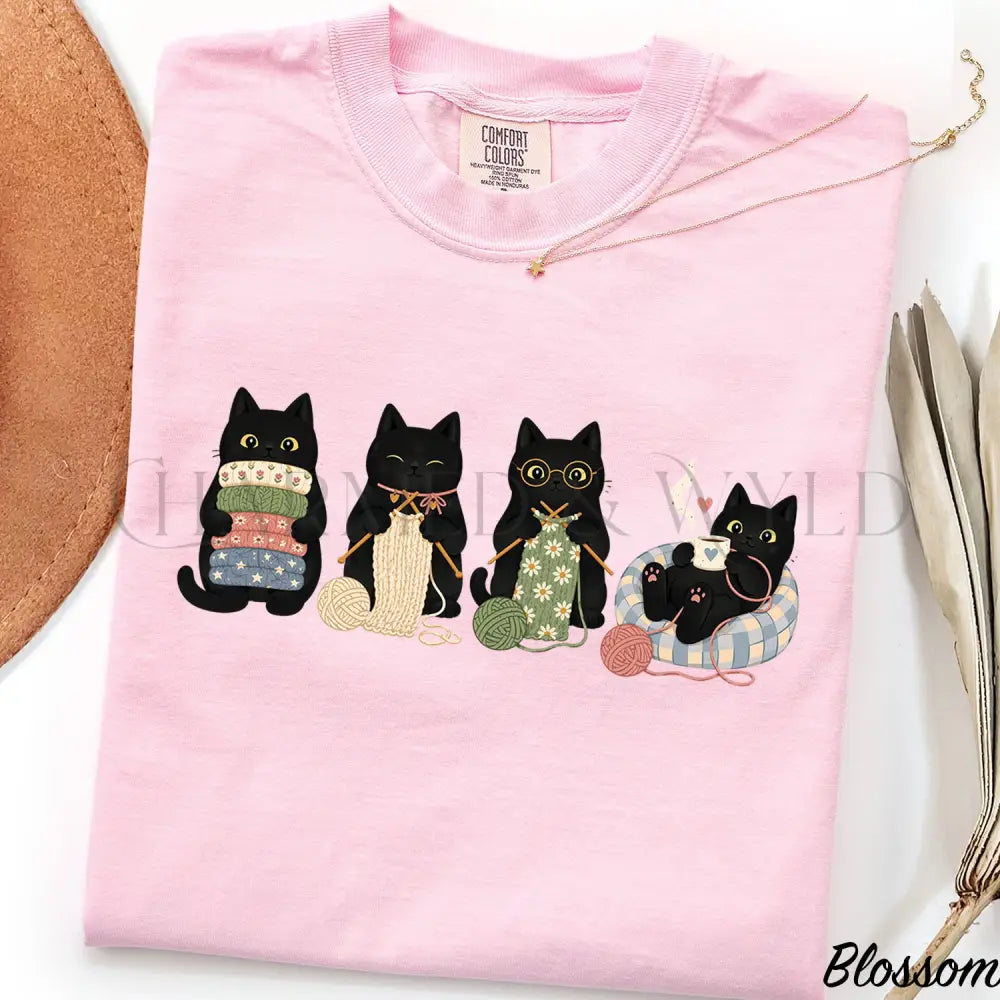 Knitting Black Cats Comfort Colors T-Shirt - Blossom / S - T-Shirt