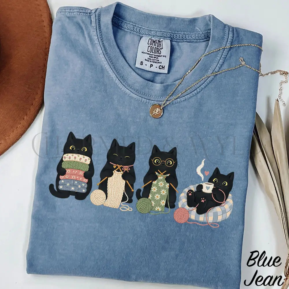 Knitting Black Cats Comfort Colors T-Shirt - Blue Jean / S - T-Shirt