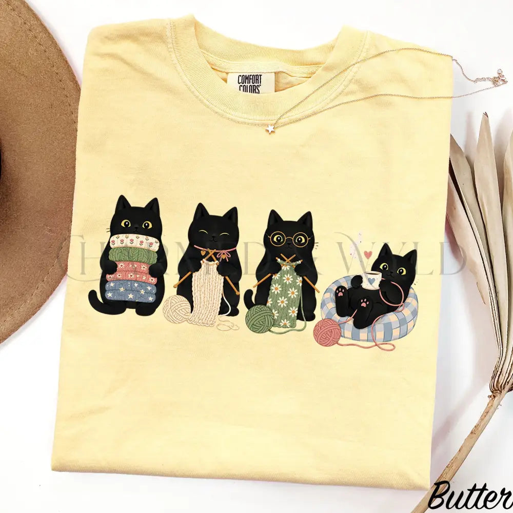 Knitting Black Cats Comfort Colors T-Shirt - Butter / S - T-Shirt