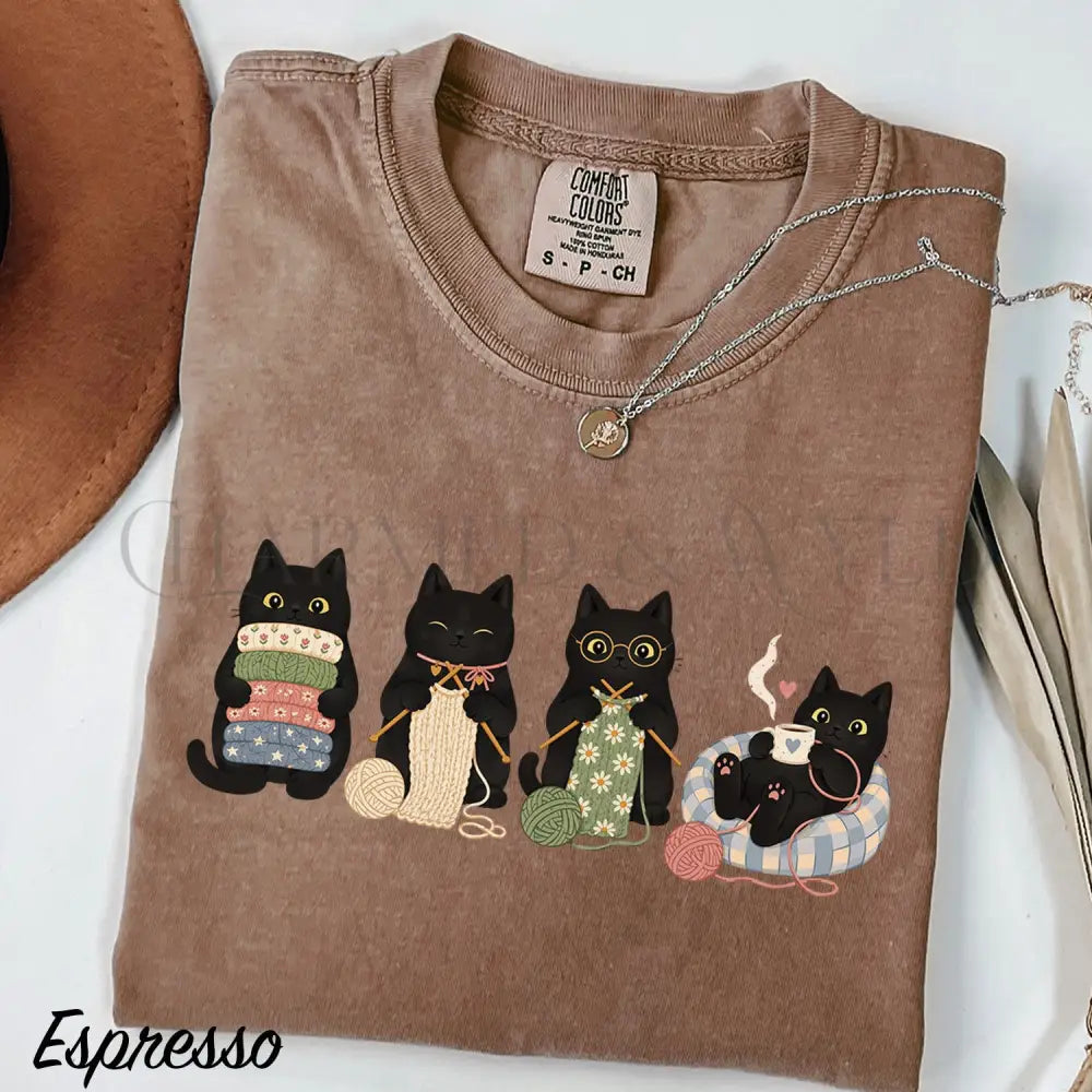 Knitting Black Cats Comfort Colors T-Shirt - Espresso / S - T-Shirt