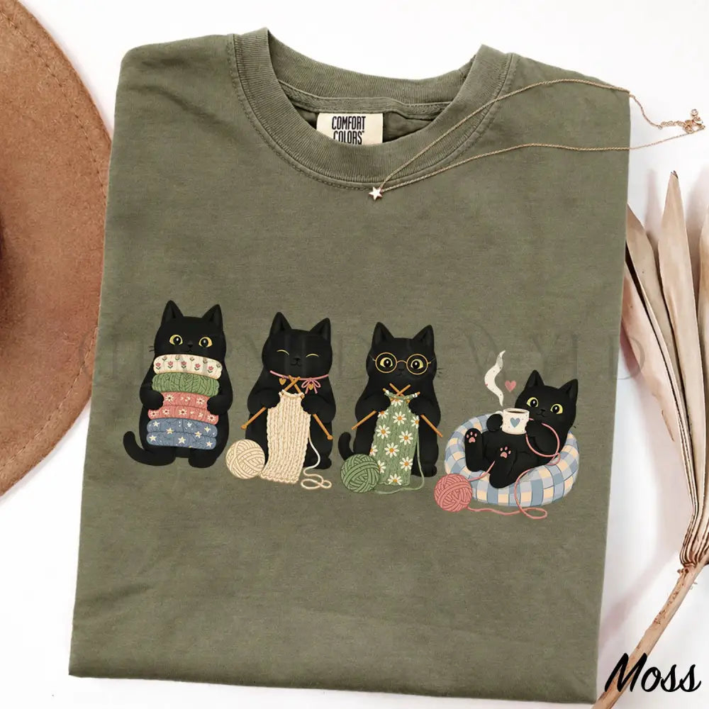 Knitting Black Cats Comfort Colors T-Shirt - Moss / S - T-Shirt