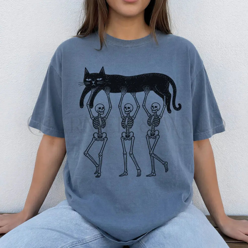 Lazy Bones Black Cat T-Shirt - Blue Jean / S - T-Shirt
