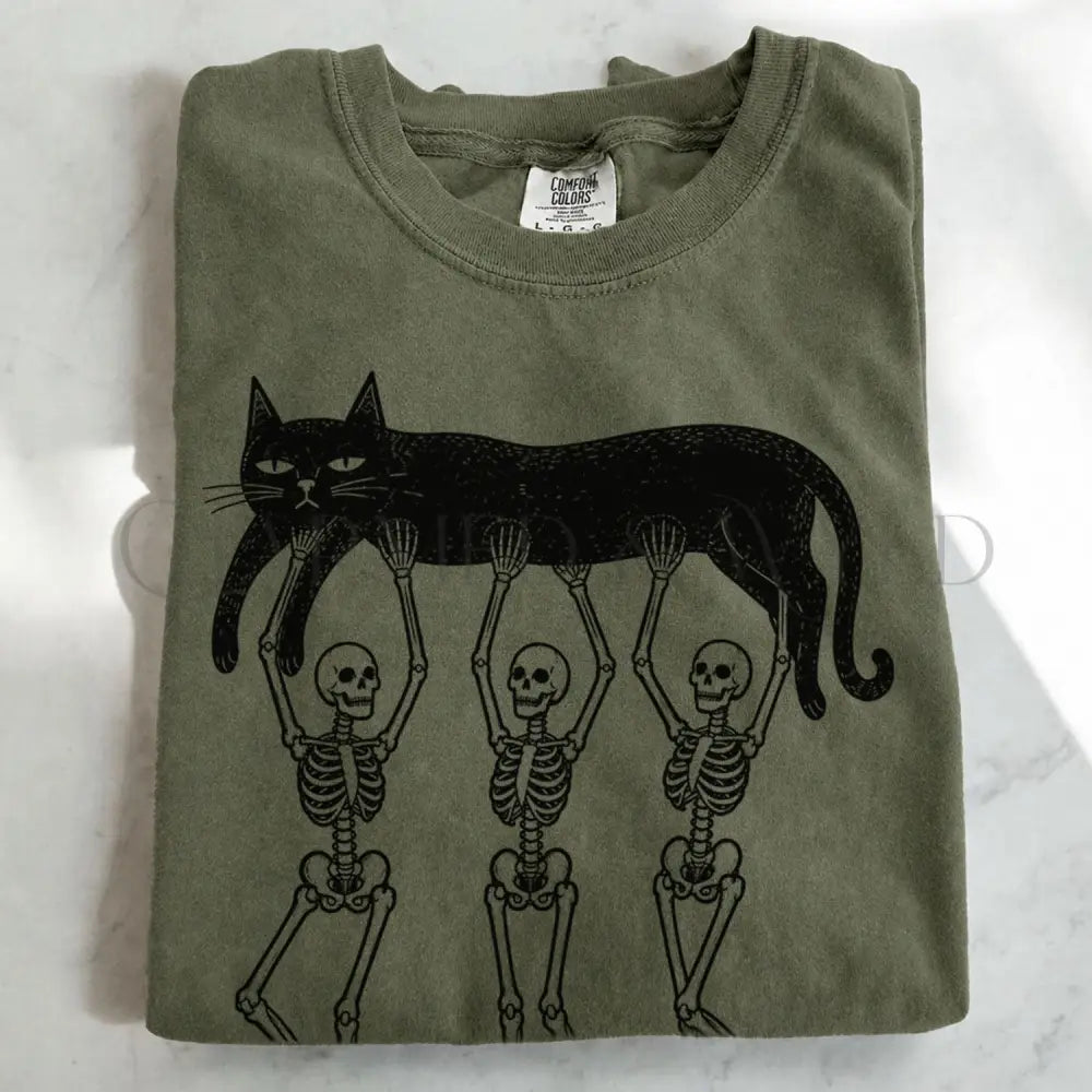 Lazy Bones Black Cat T-Shirt - Moss / S - T-Shirt