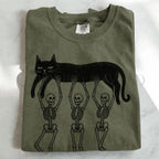 Lazy Bones Black Cat T-Shirt - Moss / S - T-Shirt