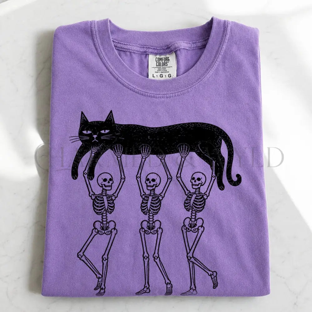 Lazy Bones Black Cat T-Shirt - Violet / S - T-Shirt