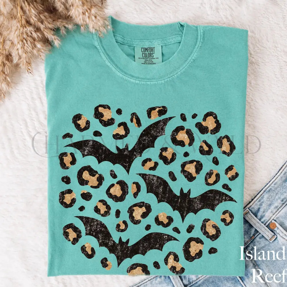 Leopard Bat Comfort Colors T-Shirt - Island Reef / S - T-Shirt