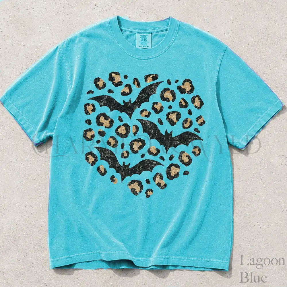 Leopard Bat Comfort Colors T-Shirt - Lagoon Blue / S - T-Shirt