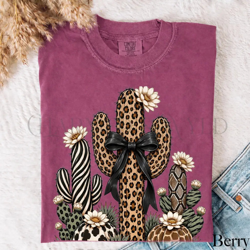 Leopard Cactus Comfort Colors T-Shirt - Berry / S - T-Shirt