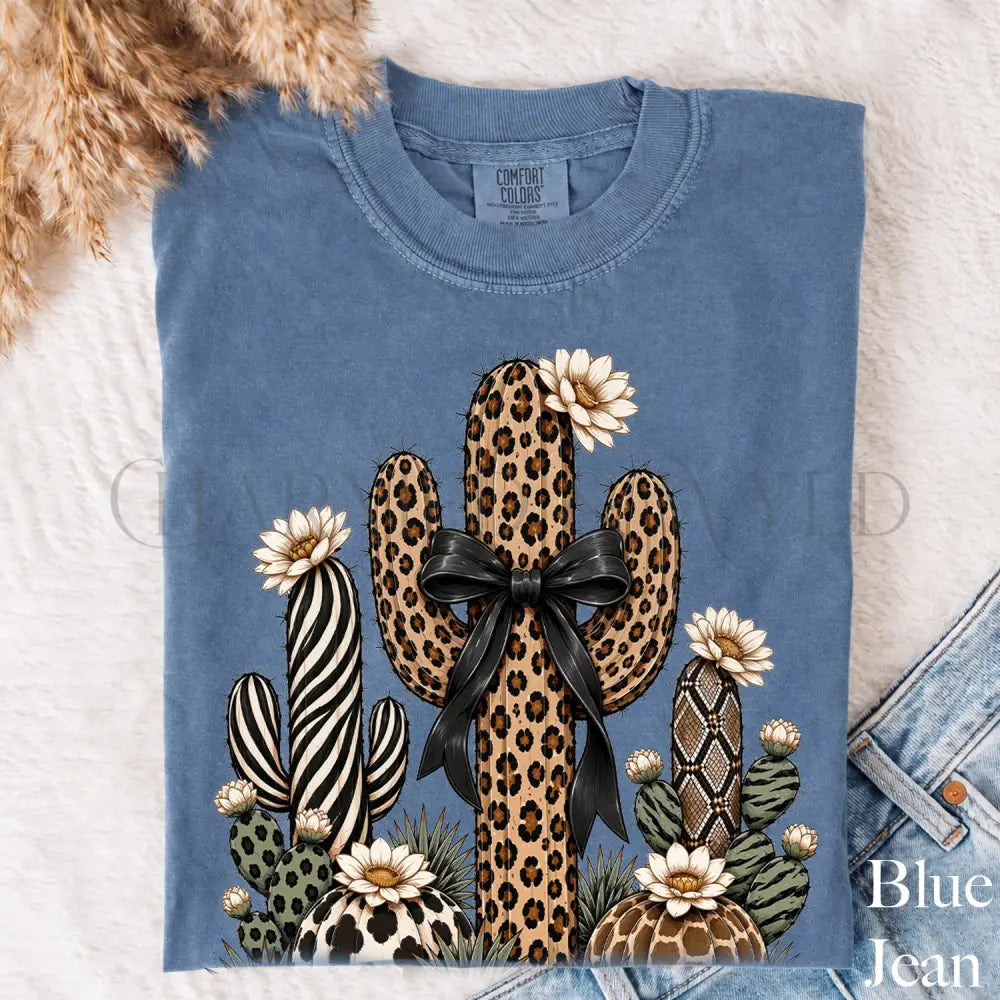Leopard Cactus Comfort Colors T-Shirt - Blue Jean / S - T-Shirt