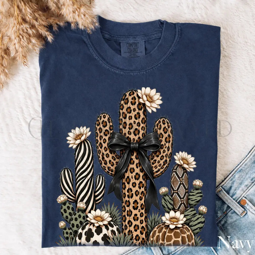 Leopard Cactus Comfort Colors T-Shirt - Navy / S - T-Shirt