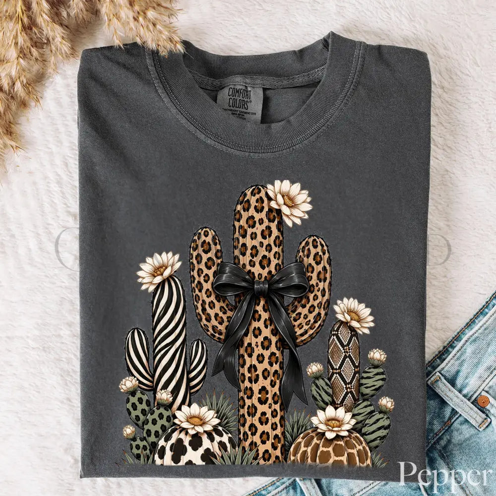 Leopard Cactus Comfort Colors T-Shirt - Pepper / S - T-Shirt