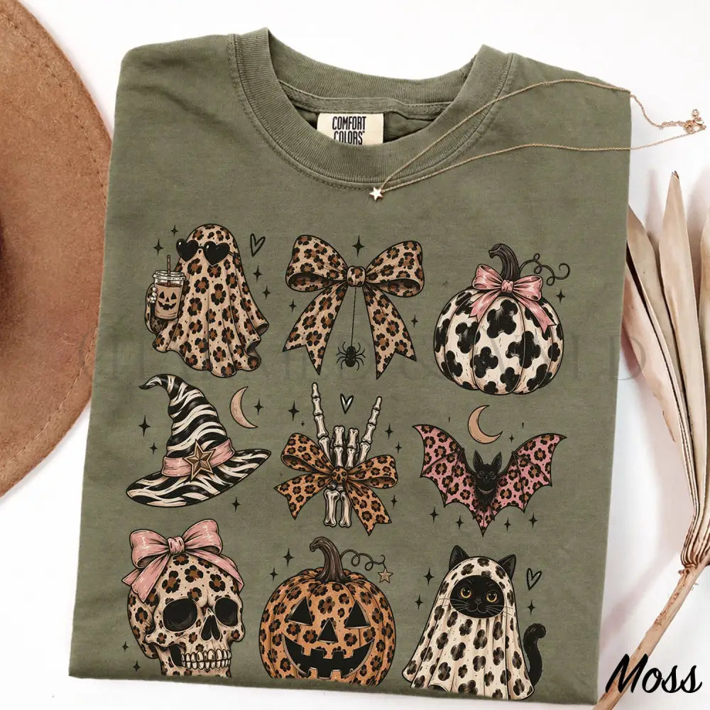 Leopard Halloween Comfort Colors T-Shirt - Moss / S - T-Shirt