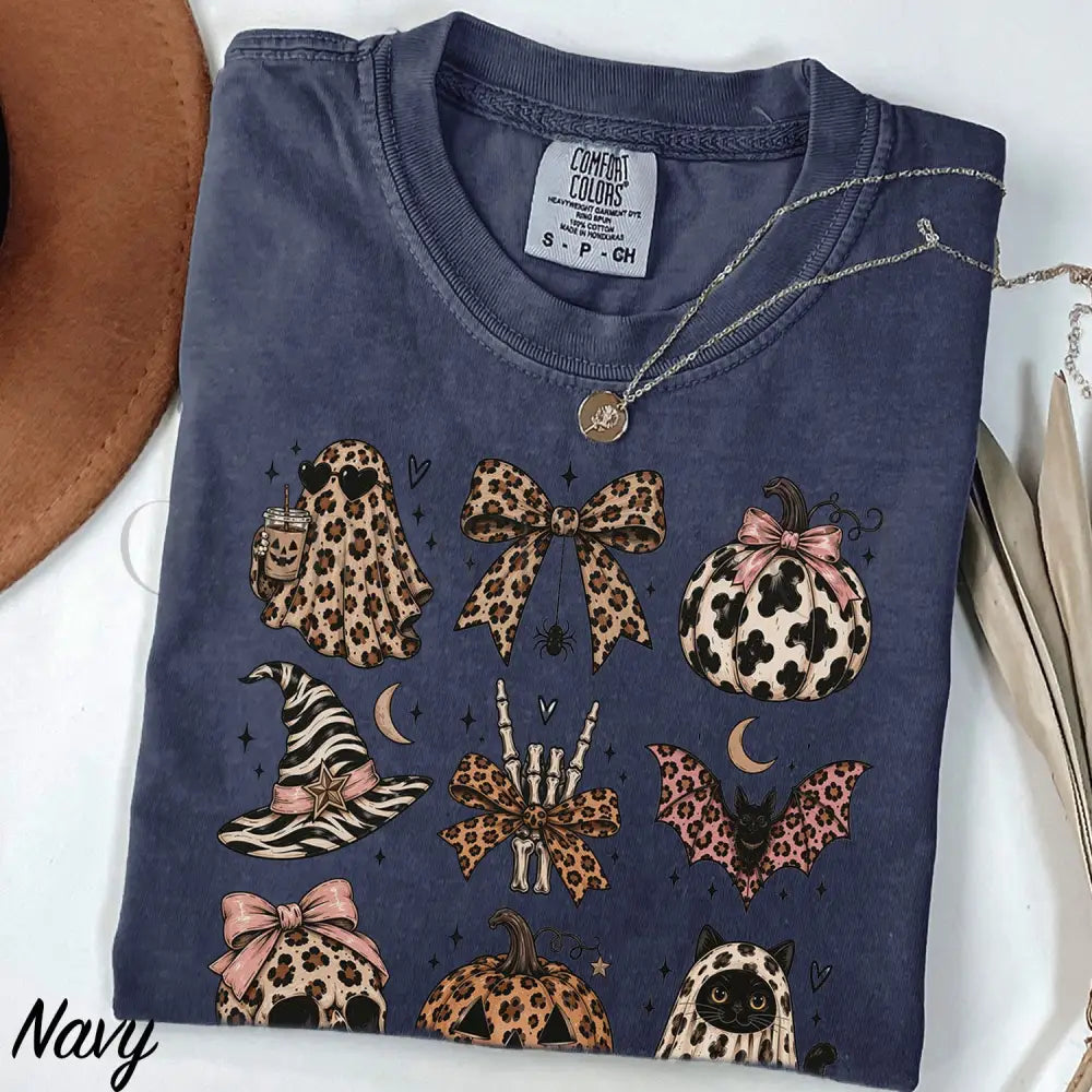 Leopard Halloween Comfort Colors T-Shirt - Navy / S - T-Shirt