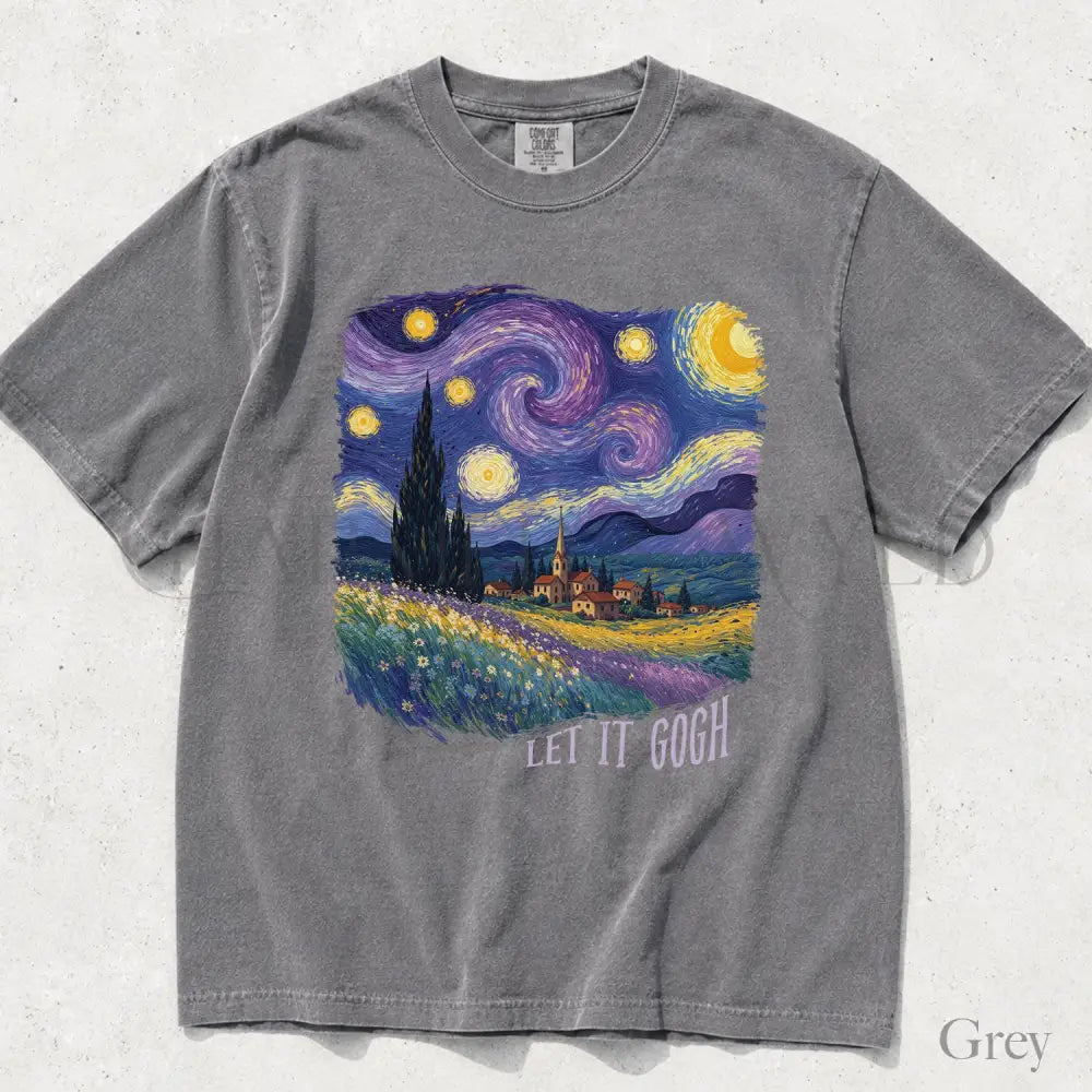 Let It Gogh Starry Night Comfort Colors T-Shirt - Grey / S - T-Shirt