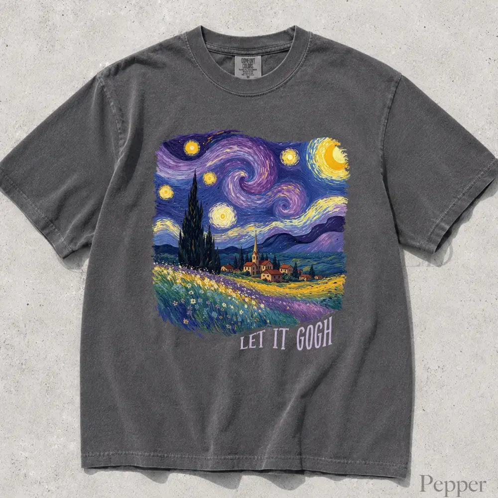 Let It Gogh Starry Night Comfort Colors T-Shirt - Pepper / S - T-Shirt