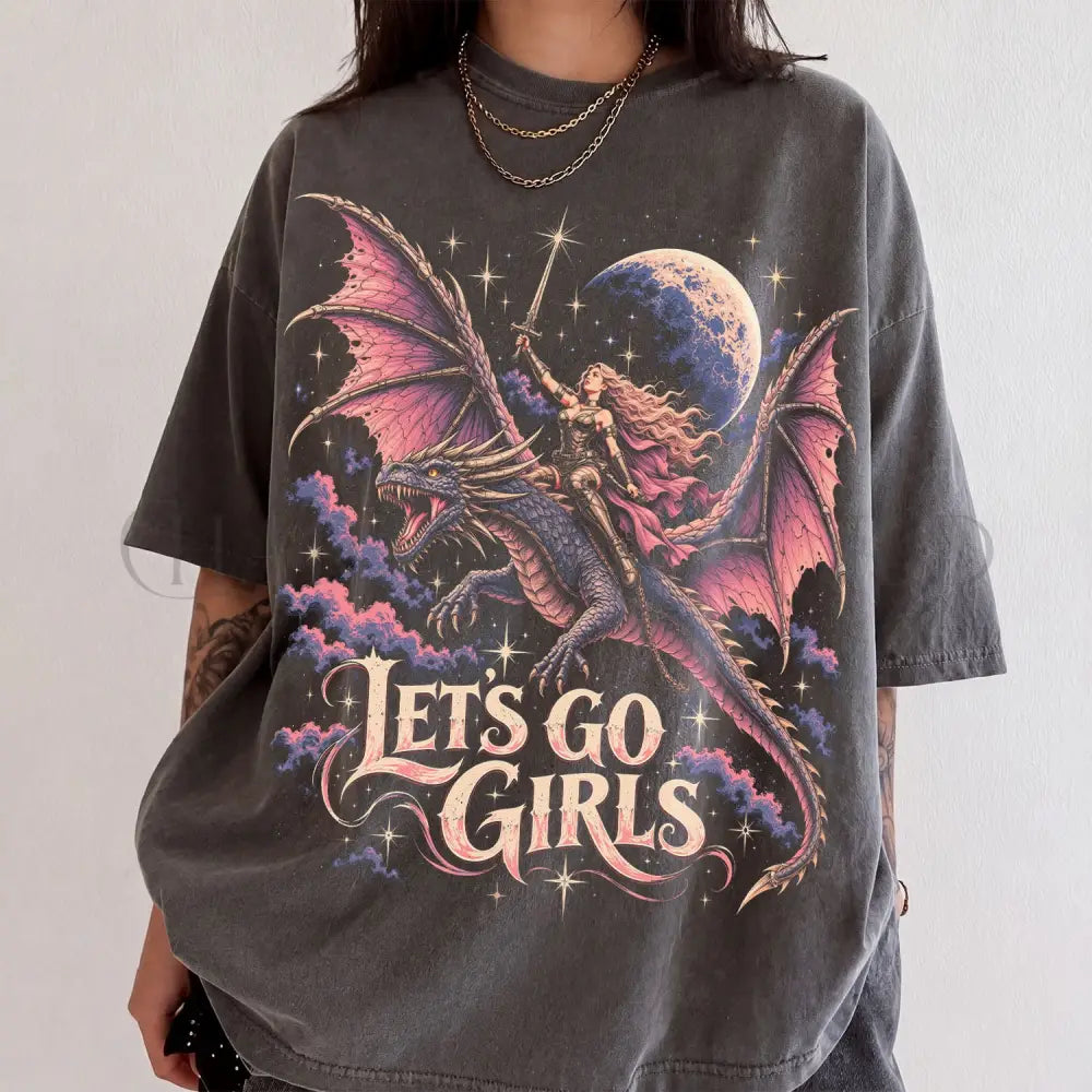 Lets Go Girls Dragon Comfort Colors Shirt - Pepper / S - T-Shirt