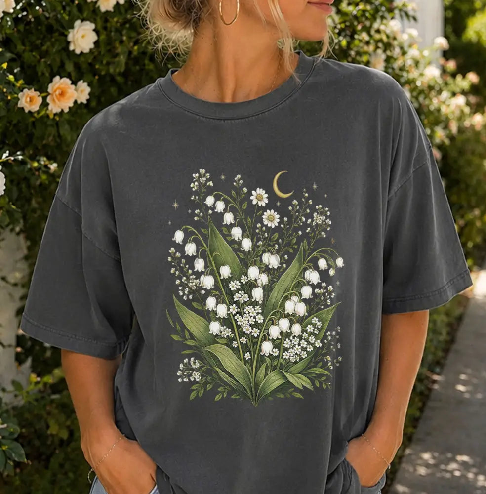 Lily Of The Valley Wildflower T-Shirt - Pepper / S - T-Shirt
