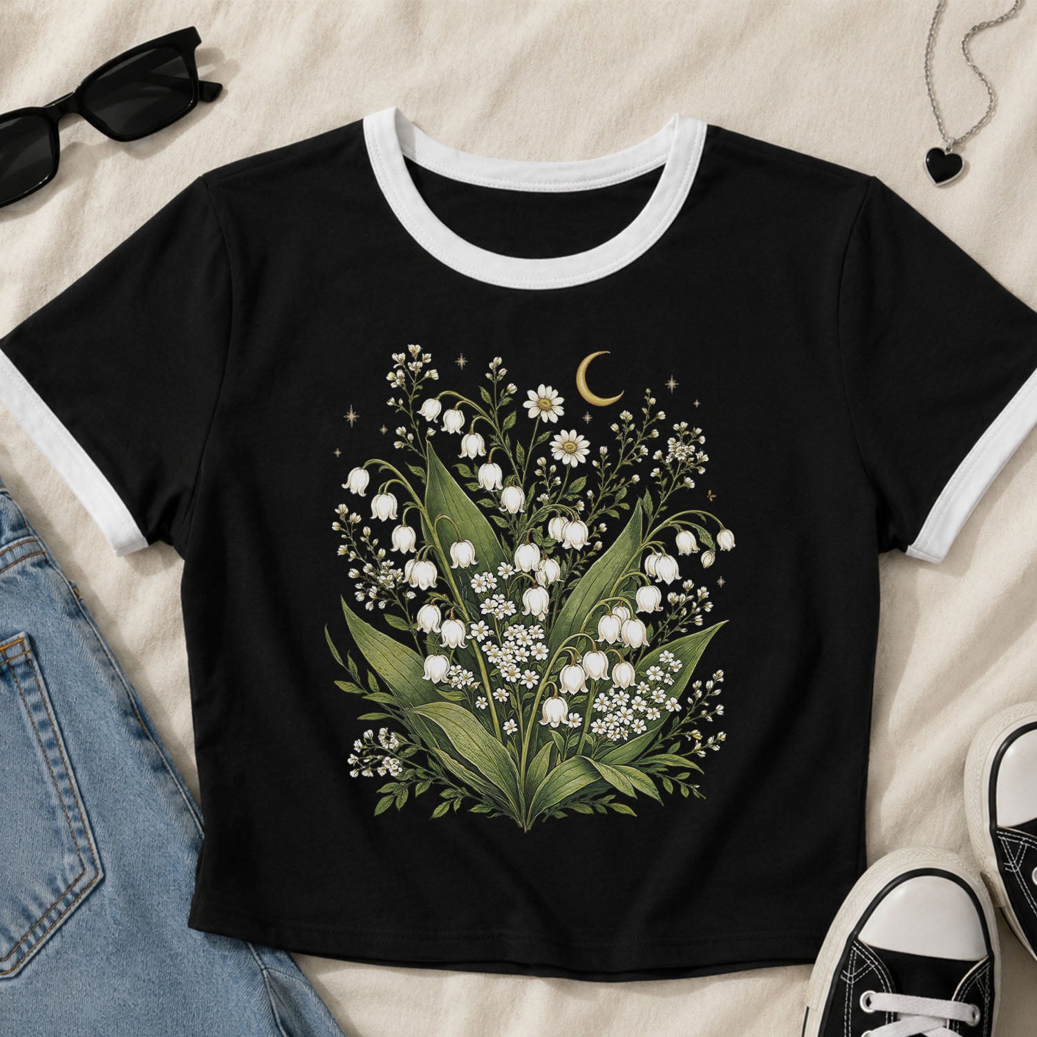 Lily of the Valley Floral Ringer T-Shirt