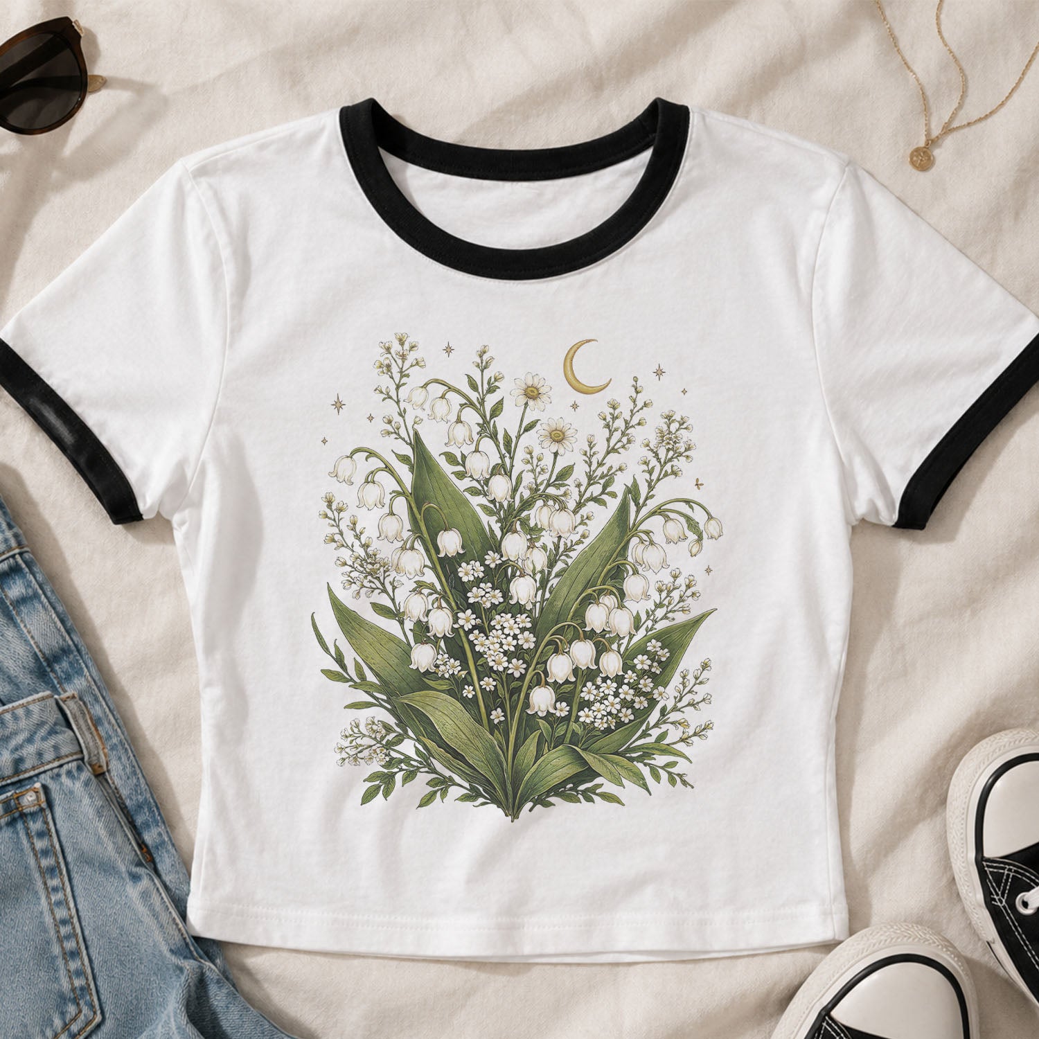 Lily of the Valley Floral Ringer T-Shirt