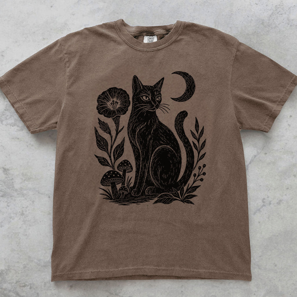 Linocut Black Cat T-Shirt