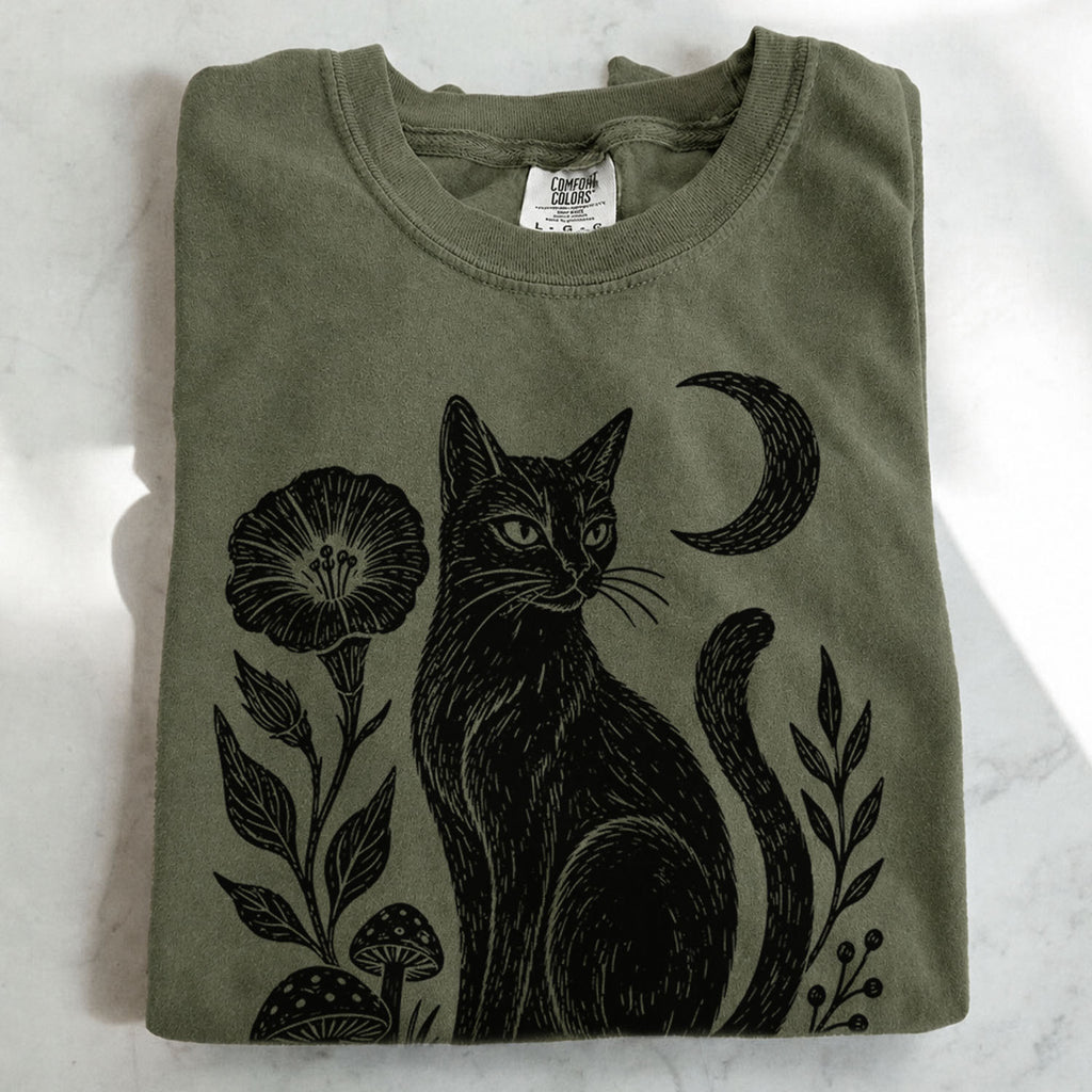 Linocut Black Cat T-Shirt
