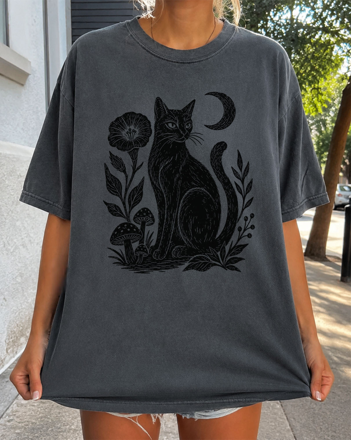 Linocut Black Cat T-Shirt
