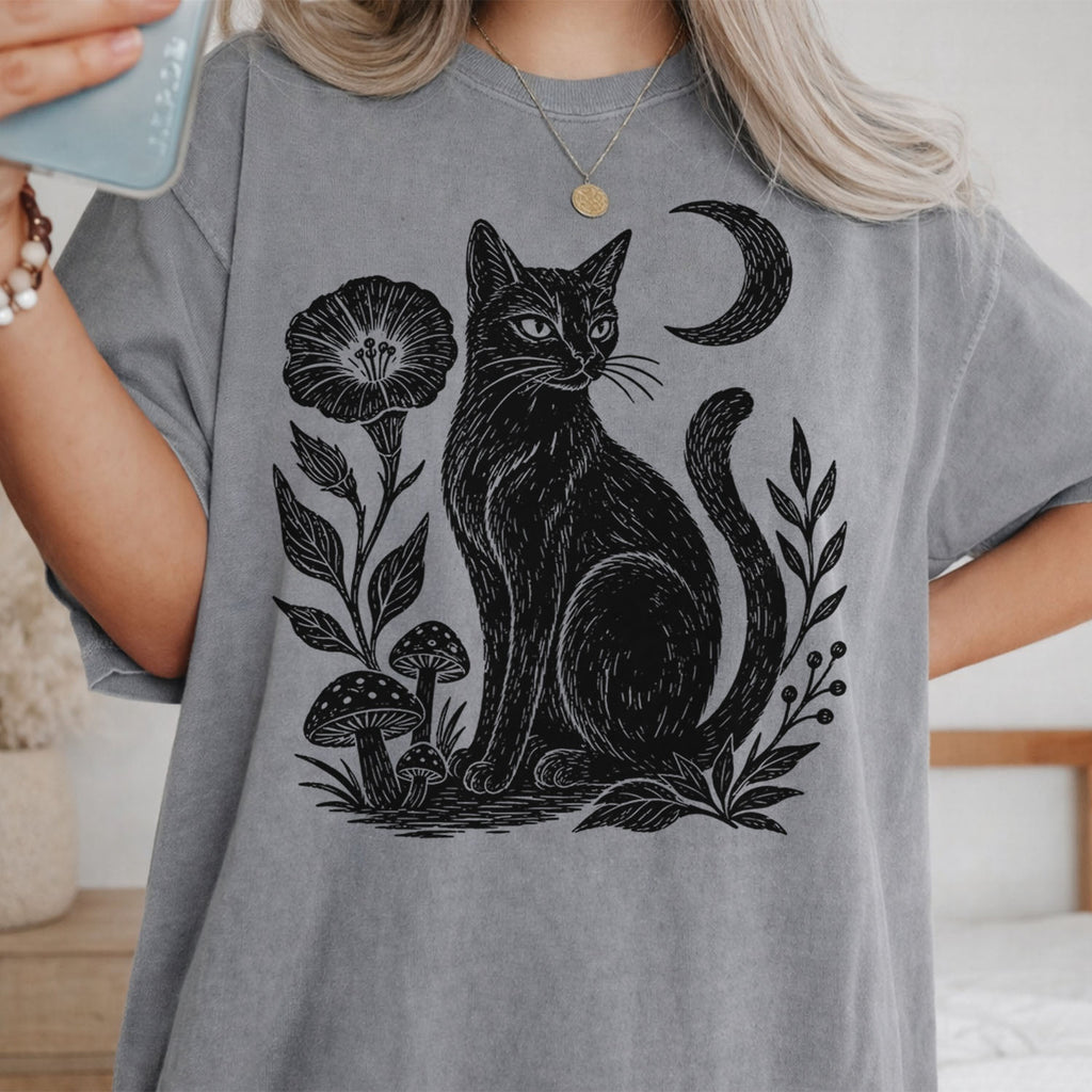 Linocut Black Cat T-Shirt