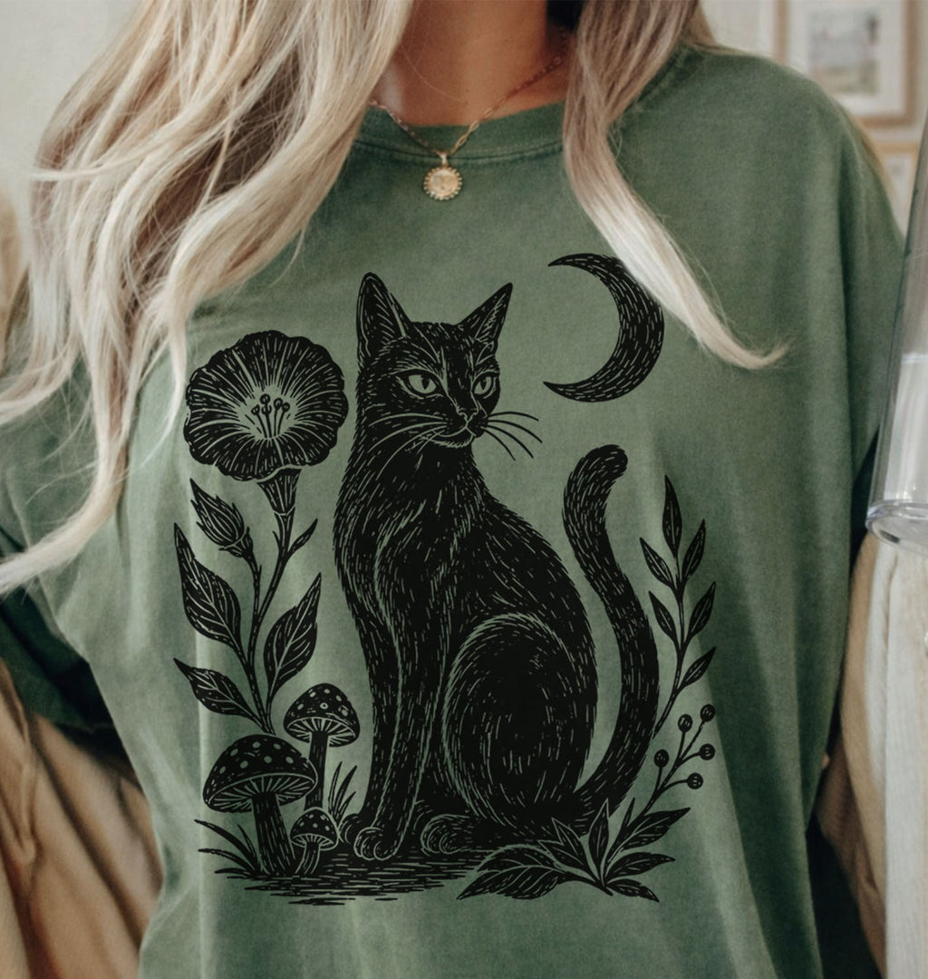 Linocut Black Cat T-Shirt