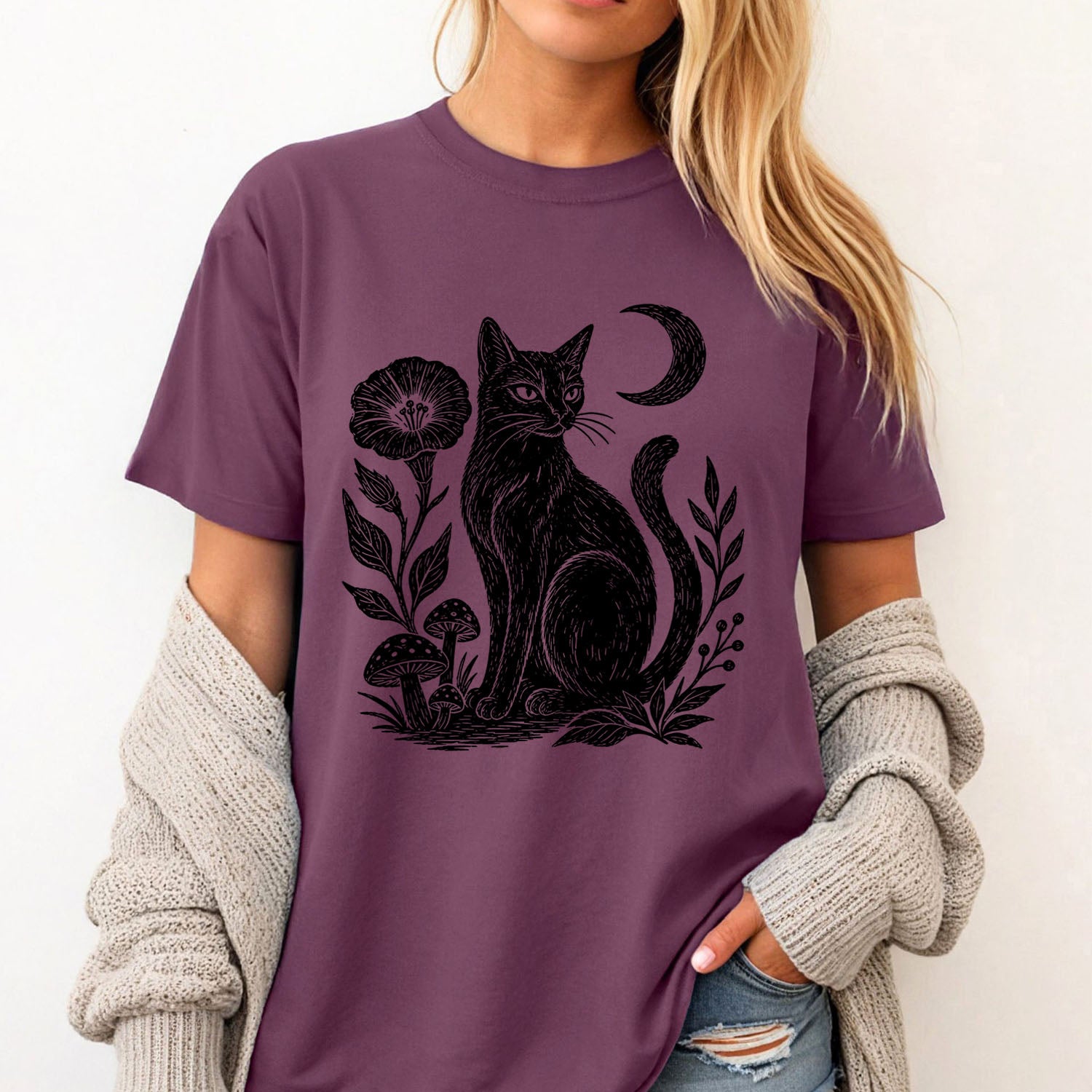 Linocut Black Cat T-Shirt