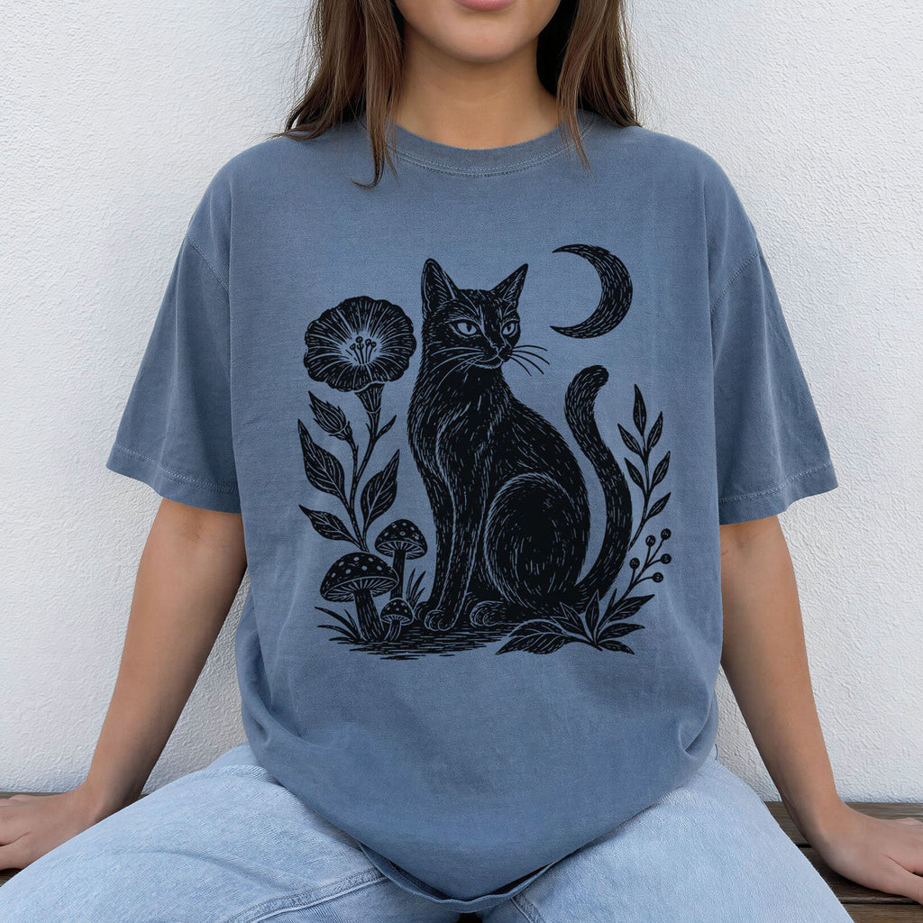 Linocut Black Cat T-Shirt