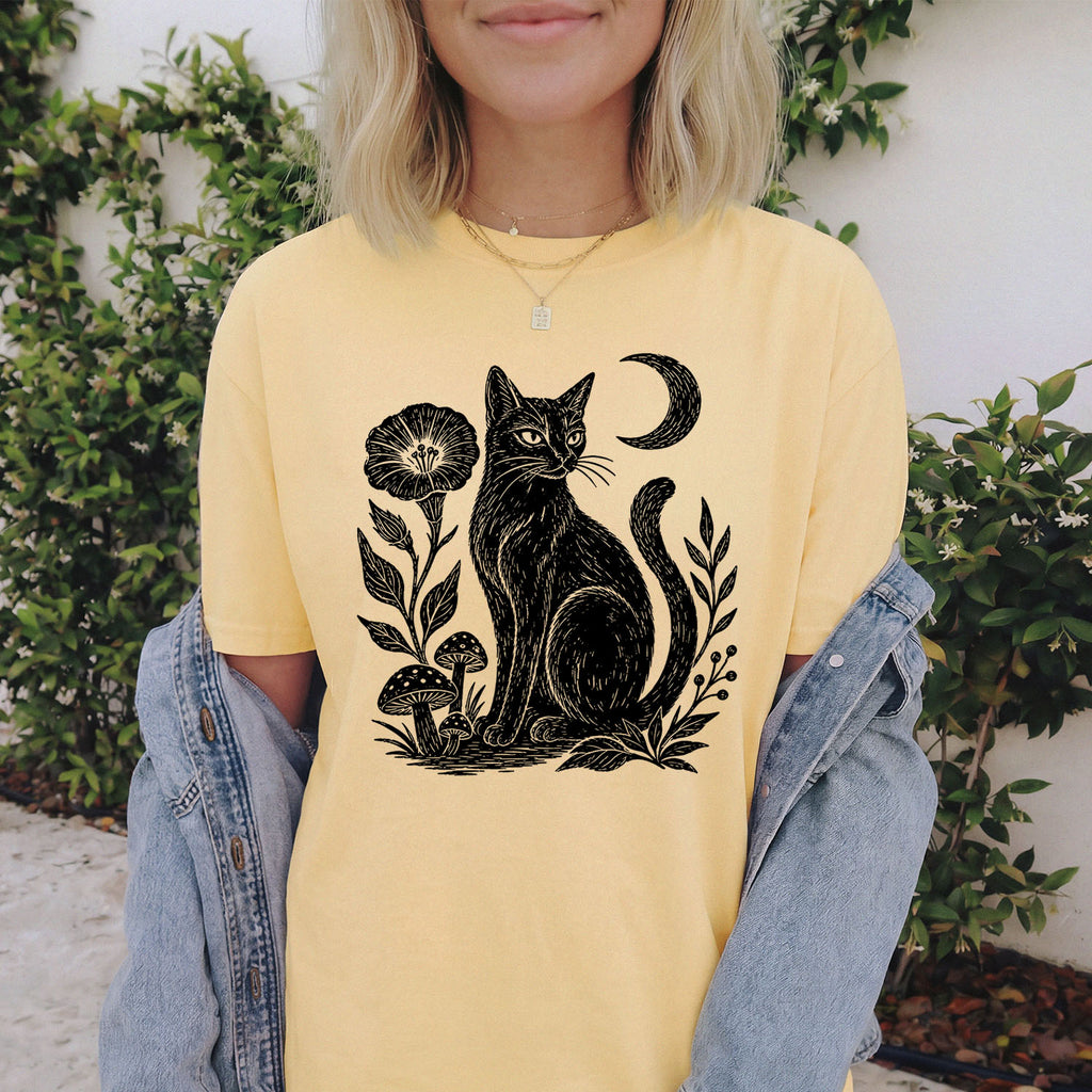 Linocut Black Cat T-Shirt