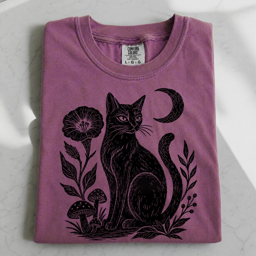 Linocut Black Cat T-Shirt