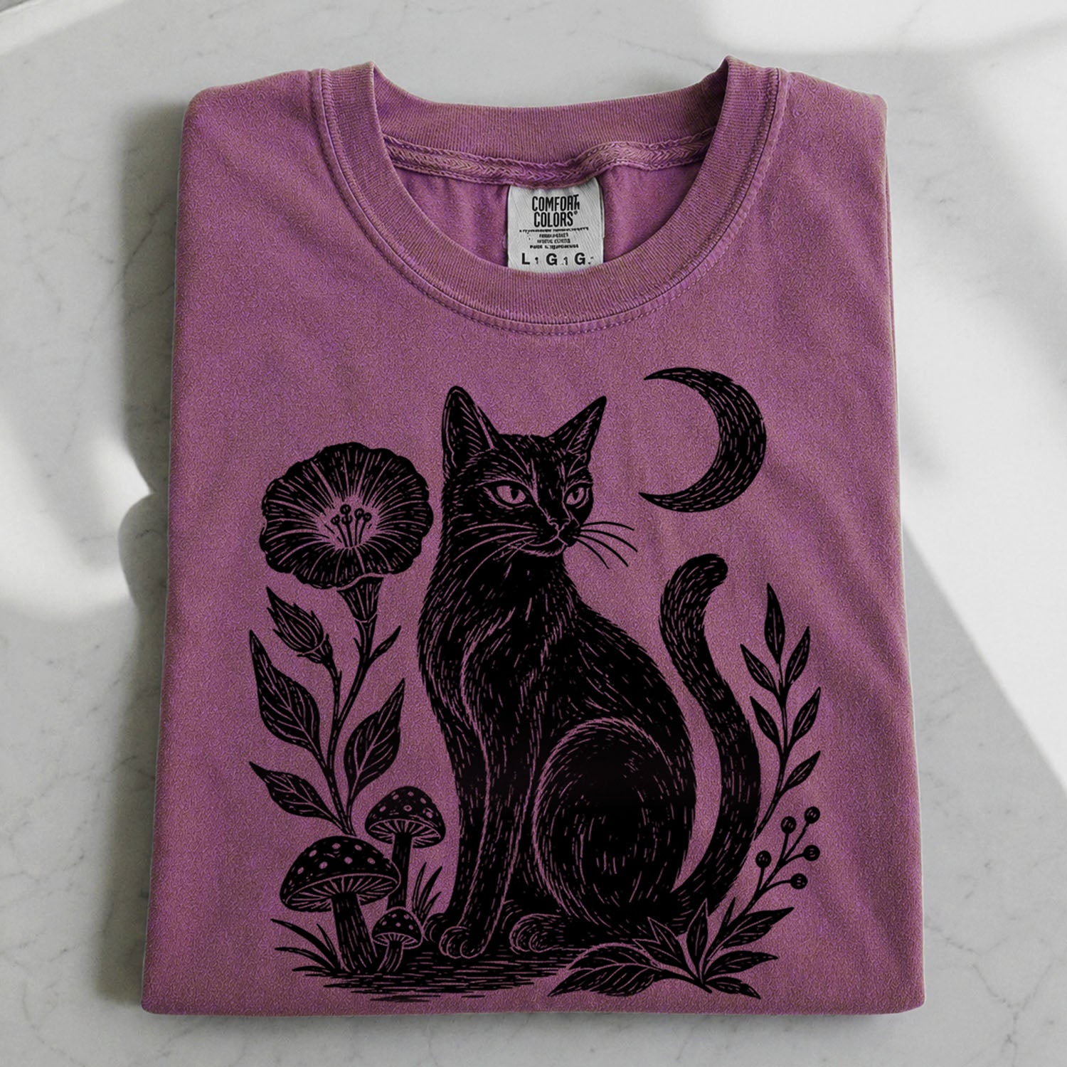 Linocut Black Cat T-Shirt