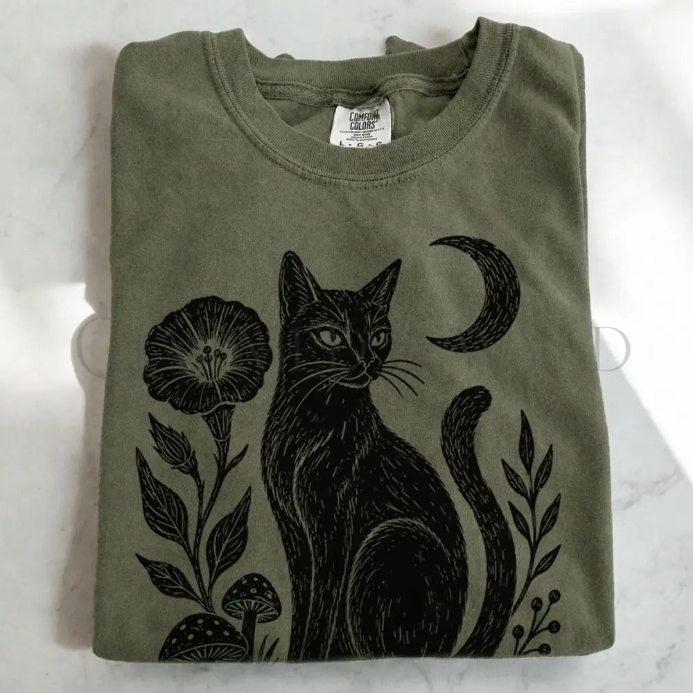 Linocut Black Cat T-Shirt - T-Shirt