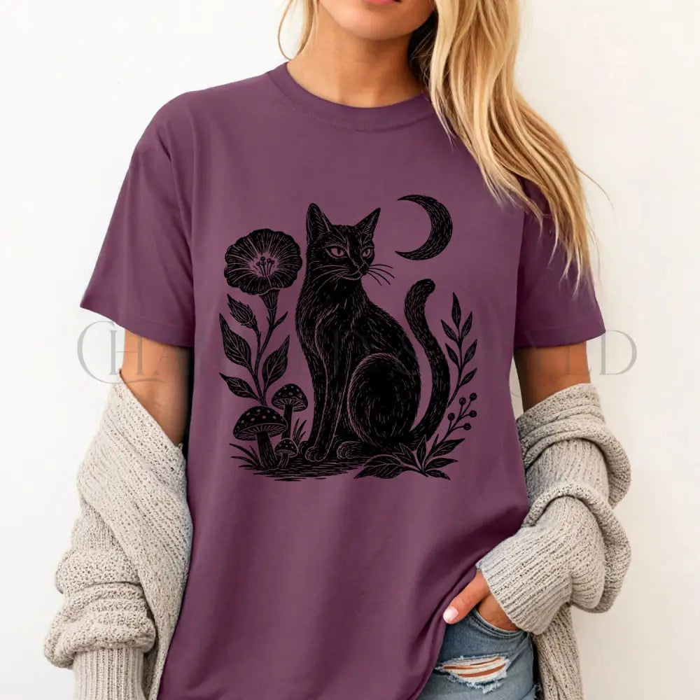 Linocut Black Cat T-Shirt - T-Shirt