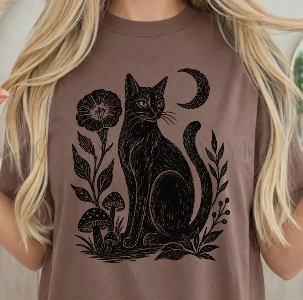 Linocut Black Cat T-Shirt - T-Shirt