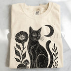 Linocut Black Cat T-Shirt - Ivory / S - T-Shirt
