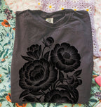 Linocut Peonies Flower T-Shirt
