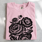 Linocut Peonies Flower T-Shirt