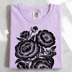 Linocut Peonies Flower T-Shirt