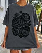 Linocut Peonies Flower T-Shirt