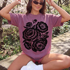 Linocut Peonies Flower T-Shirt