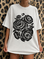 Linocut Peonies Flower T-Shirt