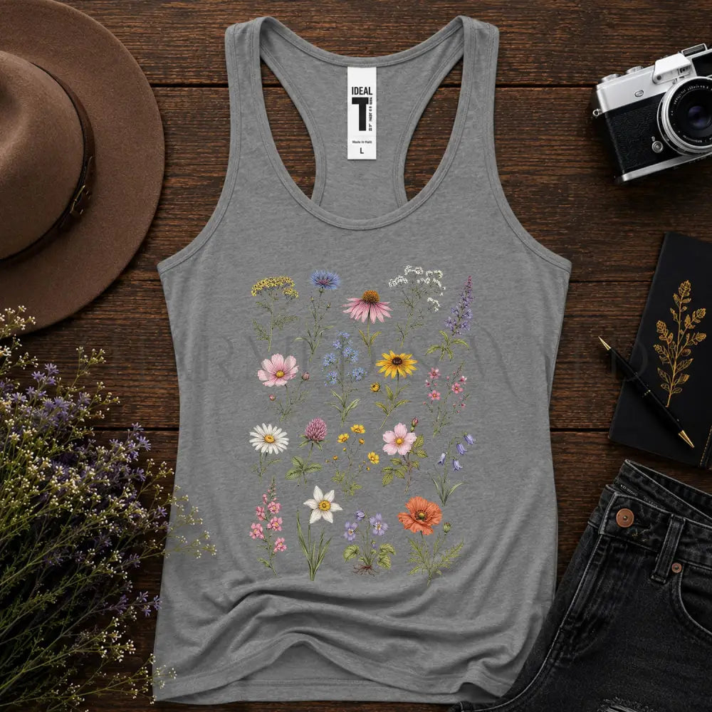 Meadow Blooms Racerback Tank Top - Heather Grey / S - Tank Top