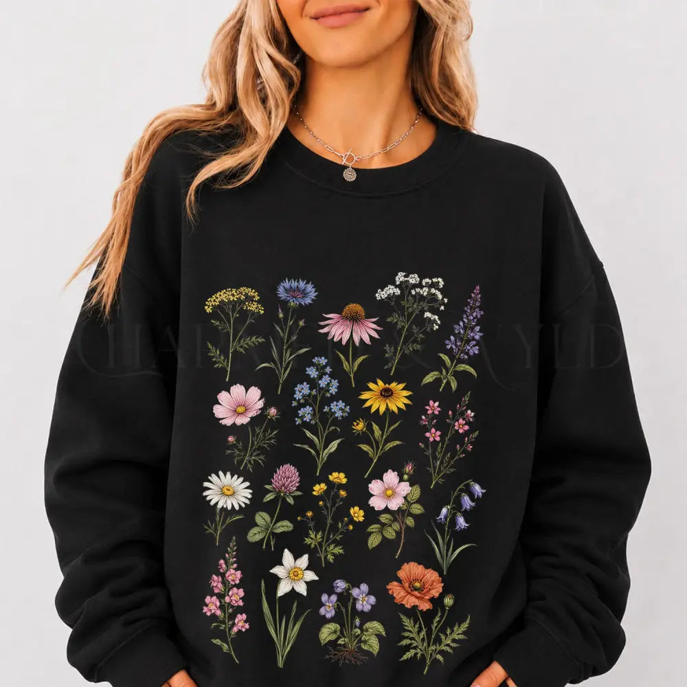 Meadow Blooms Sweatshirt - Black / S - Sweatshirt