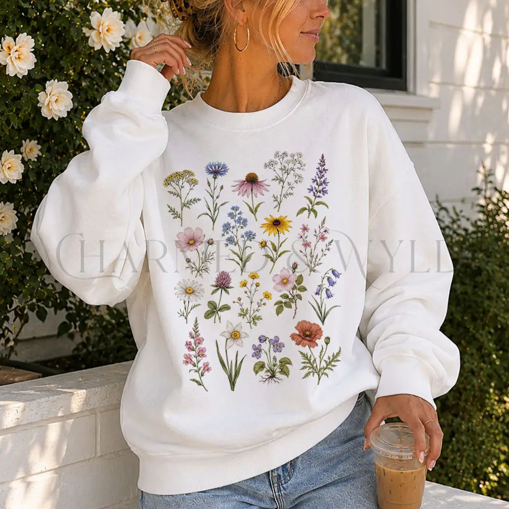 Meadow Blooms Sweatshirt - White / S - Sweatshirt