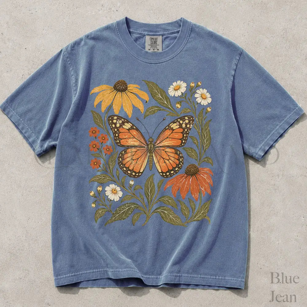 Monarch Butterfly Comfort Colors T-Shirt - Blue Jean / S - T-Shirt