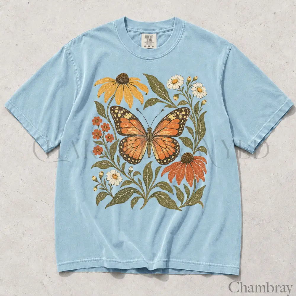 Monarch Butterfly Comfort Colors T-Shirt - Chambray / S - T-Shirt