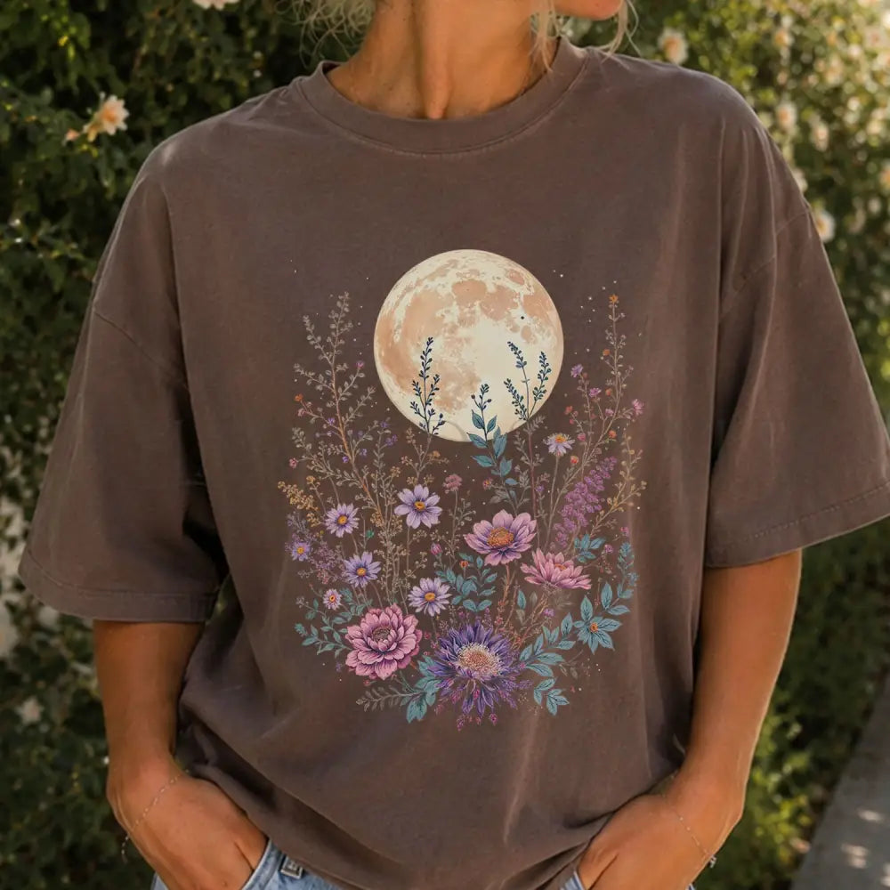 Moon Floral T-Shirt - Espresso / S - T-Shirt